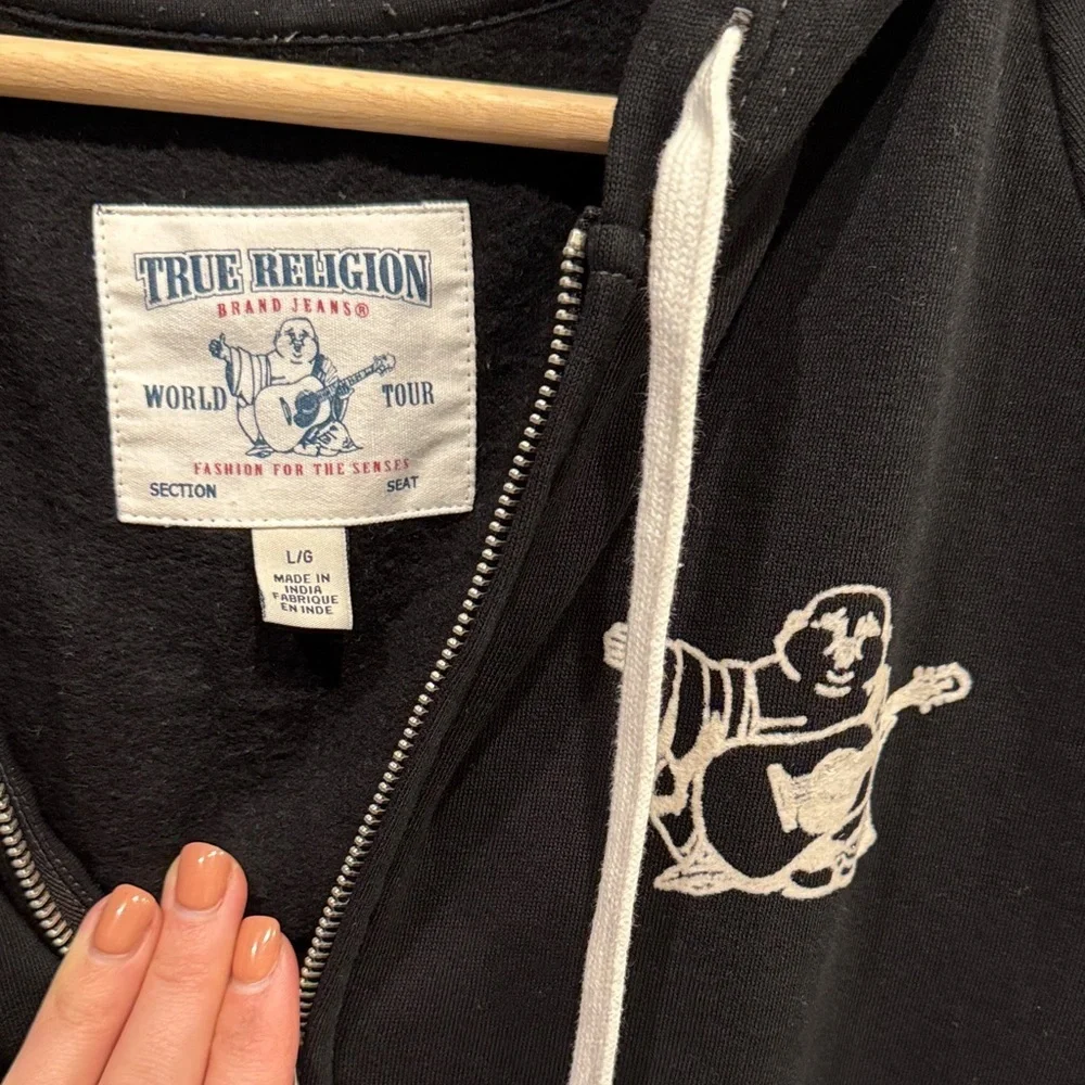 True Religion Black and White Zip Up Sweater